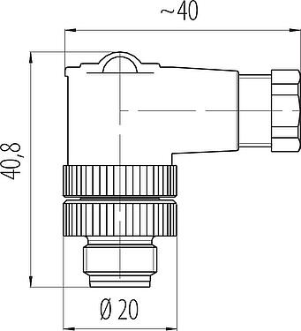 Scale drawing M12 Male angled connector, Contacts: 2+PE, 4.0-6.0 mm, unshielded, screw clamp, IP67