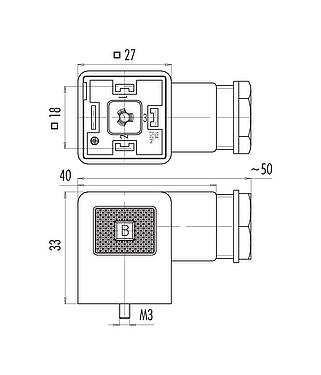 Dessin coté Embase femelle pour appareils, Contacts: 3+PE, 6,0-8,0 mm, non blindé, pince à visser, IP40 sans joint, VDE, ESTI+, PG 9