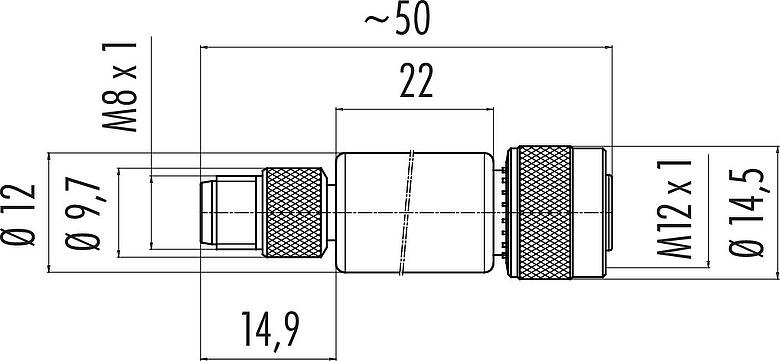 Dessin coté M12/M8 Adaptateur, Contacts: 4, non blindé, enfichable, IP67