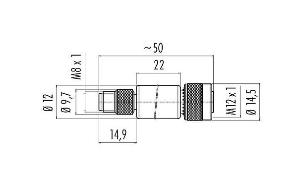 Dessin coté M12/M8 Adaptateur, Contacts: 4, non blindé, enfichable, IP67