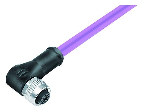 Illustration M12 Connecteur femelle coudé, Contacts: 5, blindé, surmoulé sur le câble, IP68, UL 2238, CAN-Bus, PUR, violet, 1 x 2 x AWG 22 + 1 x 2 x AWG 24, 5 m