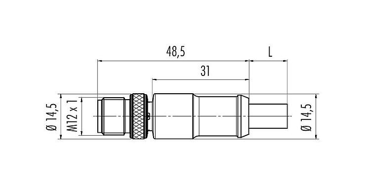 Dessin coté 77 4329 0000 60702-0500 - M12 Connecteur mâle, Contacts: 2, blindé, surmoulé sur le câble, IP67, UL, Profibus, PUR, violet, 2 x 0.25 mm², 5 m