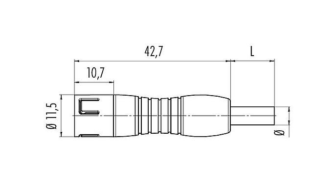 Dibujo a escala 77 7405 0000 50004-0200 - Snap-In Conector de cable macho, Número de contactos: 4, sin blindaje, moldeado en el cable, IP67, PUR, negro, 4 x 0,25 mm², 2 m