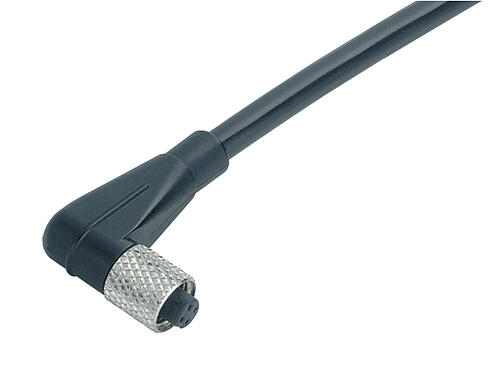 Illustration 77 3454 0000 40003-0500 - M5 Connecteur femelle coudé, Contacts: 3, non blindé, surmoulé sur le câble, IP67, UL, M5x0,5, PUR, noir, 3 x 0,14 mm², 5 m