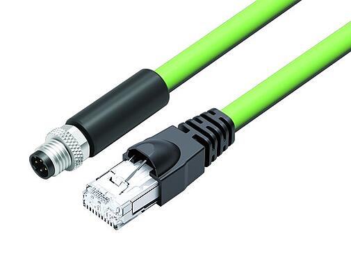 Illustration M8 Connecting cable male cable connector - RJ45 connector, Contacts: 4, shielded, molded/crimp, IP67, UL, Profinet/Ethernet CAT5e, PUR, green, 4 x AWG 22, 0.3 m