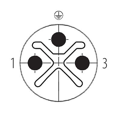Disposición de los contactos (lado de la conexión) 99 0685 19 03 - M12 Conector de cable macho, Número de contactos: 2+PE, 8,0-10,0 mm, sin blindaje, tornillo extraíble, IP67, UL 2238