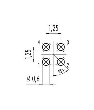 Conductor layout 09 3111 81 04 - M5 Male panel mount connector, Contacts: 4, unshielded, THT, IP67