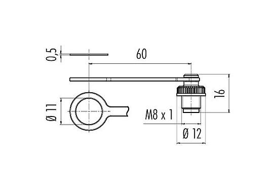 Scale drawing Protecting cap, IP67, for female panel mount connector