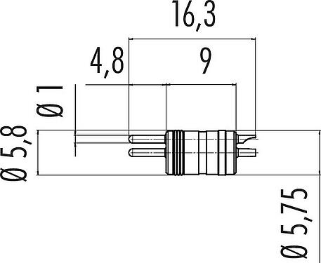 Dibujo a escala M8 Enchufe integrado, Número de contactos: 4, sin blindaje, soldadura, IP67, UL 2238, Montaje frontal, para tubo M8