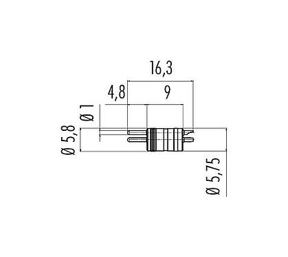 Dessin coté 86 7019 0002 00004 - M8 Encastrable mâle, Contacts: 4, non blindé, souder, IP67, UL 2238, pour tube M8