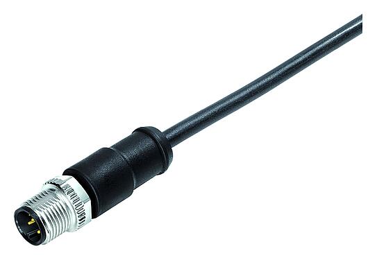 Illustration M12 Male cable connector, Contacts: 4, unshielded, moulded on the cable, IP68, PUR, black, 4 x 1.50 mm², 5 m