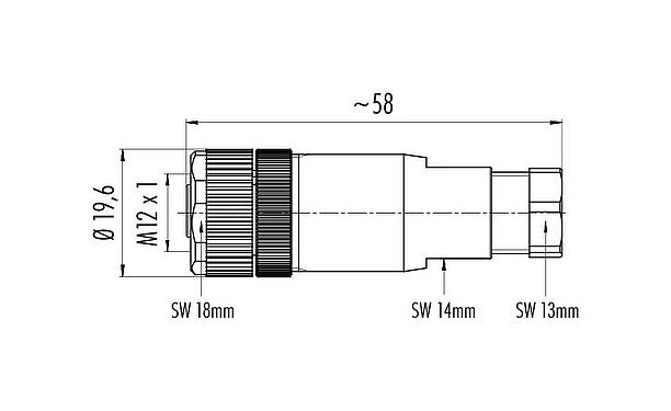 Scale drawing M12 Female cable connector, Contacts: 5, 6.0-8.0 mm, unshielded, screw clamp, IP67, UL 2238