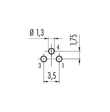 Conductor layout M8 Female panel mount connector, Contacts: 3, unshielded, THT, IP67, M12x1.0, Rear mounting, potted