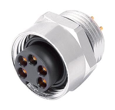 3D View 09 2448 330 04 - Female panel mount connector, Contacts: 4, unshielded, THT, IP68, UL, VDE