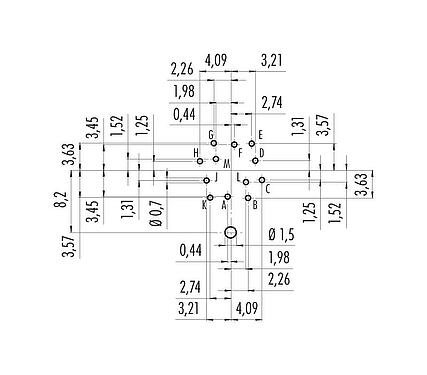 Disposition du conducteur 09 0132 290 12 - M16 Embase femelle, Contacts: 12 (12-a), blindable, THT, IP67, UL 2238, Montage frontal