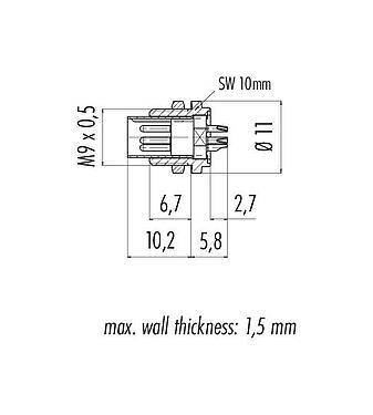 Scale drawing 09 0097 00 05 - M9 Male panel mount connector, Contacts: 5, unshielded, solder, IP40