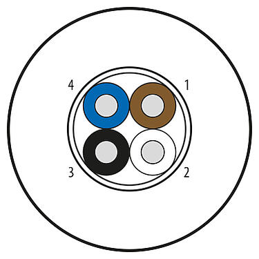Illustration 08 3377 000 001 - Contacts: 4 Noyaux, blindé, TPU, noir, 4 x AWG 22, feuille de protection et fil de drainage, longueur variable
