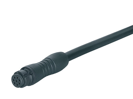Ilustración 77 7406 0000 50008-0200 - Snap-In Conector de cable hembra, Número de contactos: 8, sin blindaje, moldeado en el cable, IP67, PUR, negro, 8 x 0,25 mm², 2 m