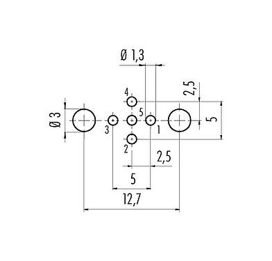 Disposición del conductor 86 0532 1121 00005 - M12 Toma de brida, Número de contactos: 5, blindable, THT, IP68, UL 2238, PG 9, Montaje en pared