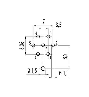 Disposición del conductor 09 0328 290 07 - M16 Toma de brida, Número de contactos: 7 (07-a), blindable, THT, IP40, Montaje frontal