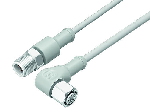 Illustration 77 3734 3729 20403-0500 - M12/M12 Connecting cable female angled connector, Contacts: 3, unshielded, moulded on the cable, IP69K, UL, Ecolab, PVC, grey, 3 x 0.34 mm², Food & Beverage, stainless steel, 5 m