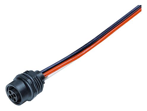 Illustration M12 Female panel mount connector, Contacts: 4, unshielded, single wires, IP68, UL 2238, M16x1.5, Front mounting