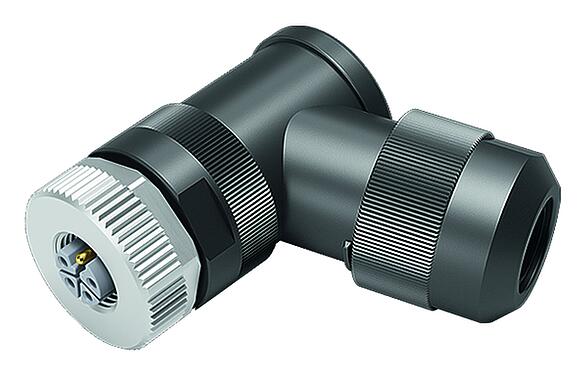 Illustration M12 Female angled connector, Contacts: 4+FE, 8.0-13.0 mm, unshielded, screw clamp, IP67, UL 2238, M12x1.0, for the power supply