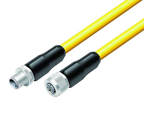 Illustration M12 Connecteur mâle - connecteur femelle, Contacts: 4+FE, non blindé, surmoulé sur le câble, IP68, UL 2238, M12x1,0, TC-ER, TPE, jaune, 5 x 1,50 mm², 3 m