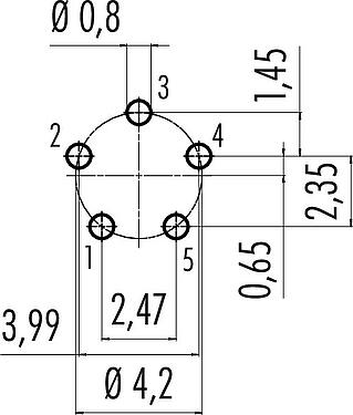 Conductor layout Snap-In Female panel mount connector, Contacts: 5, unshielded, THT, IP67, UL 2238, M8x0,75, Front mounting