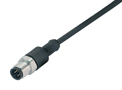 Illustration 77 3729 0000 50003-1000 - M12 Male cable connector, Contacts: 3, unshielded, moulded on the cable, IP69K, UL, PUR, black, 3 x 0.34 mm², stainless steel, 10 m