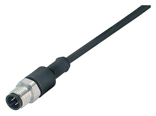 Illustration 77 3729 0000 50003-0500 - M12 Connecteur mâle, Contacts: 3, non blindé, surmoulé sur le câble, IP69K, UL, PUR, noir, 3 x 0,34 mm², Acier inoxydable, 5 m