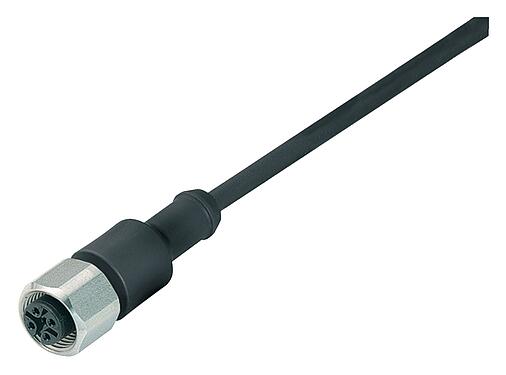 Illustration M12 Female cable connector, Contacts: 5, unshielded, moulded on the cable, IP68/IP69K, UL 2238, PUR, black, 5 x 0.34 mm², stainless steel, 5 m