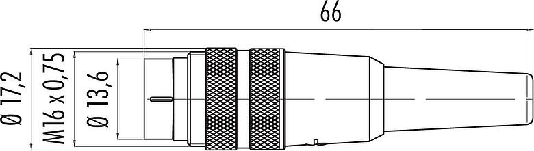Scale drawing M16 Male cable connector, Contacts: 3 (03-a), 3.0-6.0 mm, unshielded, solder, IP40