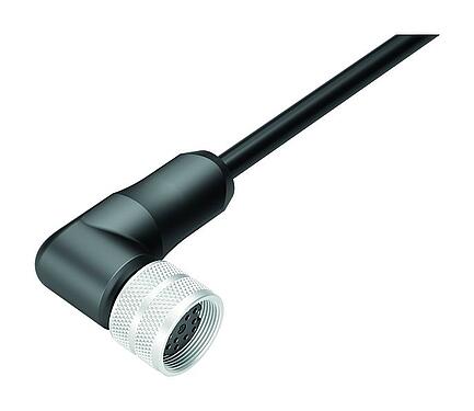 Illustration M16 Female angled connector, Contacts: 12, shielded, moulded on the cable, IP67, PUR, black, 12 x 0.25 mm², 5 m