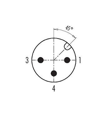 Disposition des contacts (Côté plug-in) 99 0429 158 04 - M12 Connecteur mâle, Contacts: 3, 6,0-8,0 mm, non blindé, pince à visser, IP67, UL