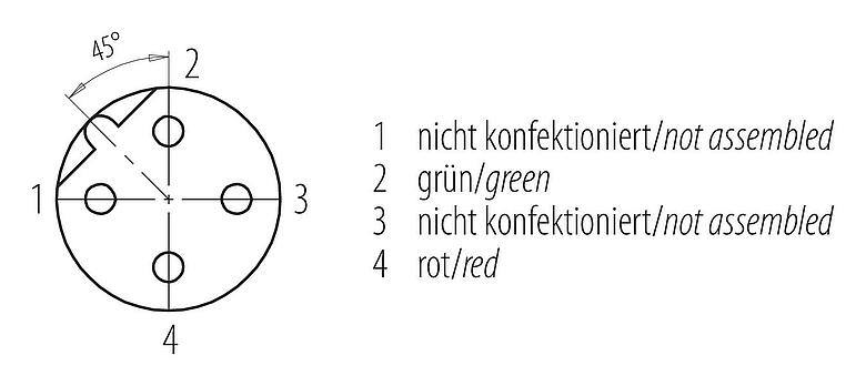 Disposition des contacts (Côté plug-in) M12 Embase femelle, Contacts: 2, blindé, assemblés avec câble, IP68, PG 9, Profibus, PUR, violet, 1 x 2 x 0,25 mm², Montage mural arrière, 0,5 m