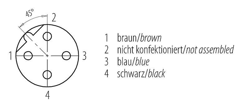 Disposition des contacts (Côté plug-in) M12 Connecteur femelle, Contacts: 3, non blindé, surmoulé sur le câble, IP68/IP69K, UL 2238, PVC, gris, 3 x 0,34 mm², 5 m