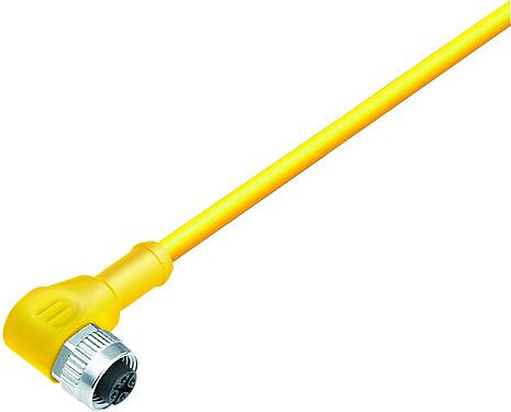 Illustration Connecteur femelle coudé, Contacts: 4, non blindé, surmoulé sur le câble, IP68/IP69K, UL 2238, PLTC, TPE-E, jaune, 4 x AWG 22, 2 m