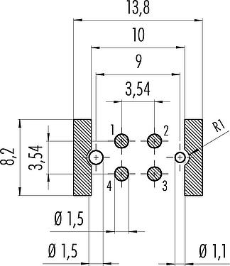 Disposition du conducteur M12 Encastrable femelle, Contacts: 4, blindable, SMT, IP67