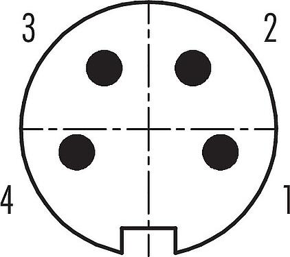Contact arrangement (Plug-in side) M16 Male angled connector, Contacts: 4 (04-a), 6.0-8.0 mm, unshielded, solder, IP40