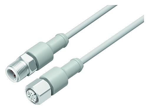 Illustration M12 Connecting cable male cable connector - female cable connector, Contacts: 12, unshielded, moulded on the cable, IP67/IP69K, Ecolab, FDA compliant, Special TPE, grey, 12 x 0.25 mm², Food & Beverage, stainless steel, 10 m