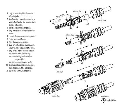 Instrucción de montaje 99 4930 00 08 - Push Pull Conector de cable hembra, Número de contactos: 8, 3,5-5,0 mm, blindable, soldadura, IP67