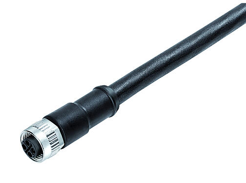 Illustration 77 0690 0000 50704-0500 - M12 Female cable connector, Contacts: 3+PE, unshielded, moulded on the cable, IP68, PUR, black, 4 x 1.50 mm², 5 m