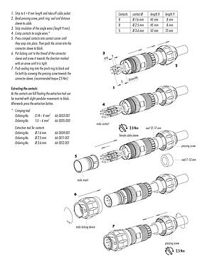 Instrucción de montaje Bayoneta Conector de cable hembra, Número de contactos: 4+3+PE, 7,0-17,0 mm, sin blindaje, crimpado (los contactos de crimpado deben pedirse por separado), IP68/IP69K, UL 2238, VDE, UV-Beständig, racor para manguera protectora