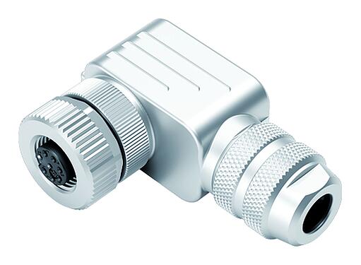 Illustration M12 Female angled connector, Contacts: 8, 6.0-8.0 mm, shieldable, screw clamp, IP67, UL 2238, with shielding ring