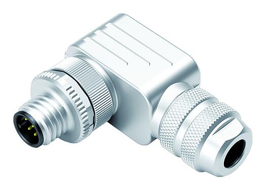 Illustration M12 Male angled connector, Contacts: 8, 6.0-8.0 mm, shieldable, screw clamp, IP67, UL 2238, with shielding ring