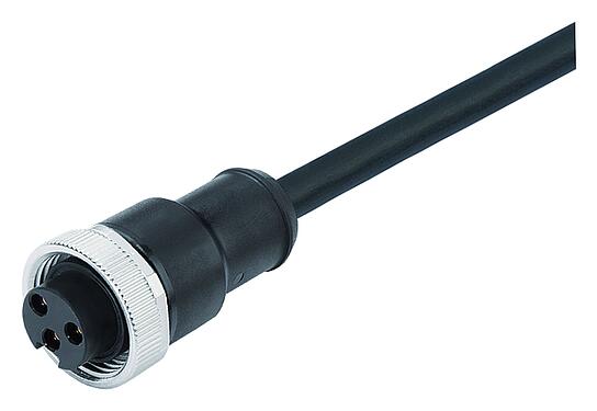 Ilustración 7/8" Conector de cable hembra, Número de contactos: 3, sin blindaje, moldeado en el cable, IP68, UL 2238, PUR, negro, 3 x 1,50 mm², 2 m