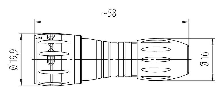 Dibujo a escala Bayoneta Conector de cable macho, Número de contactos: 8, 4,0-6,0 mm, sin blindaje, soldadura, IP67