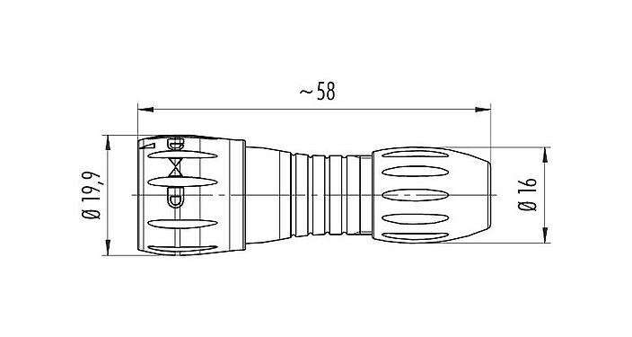 Dibujo a escala 99 0771 401 08 - Bayoneta Conector de cable macho, Número de contactos: 8, 4,0-6,0 mm, sin blindaje, soldadura, IP67