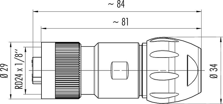 Dibujo a escala RD24 Conector de cable hembra, Número de contactos: 6+PE, 7,0-17,0 mm, sin blindaje, tornillo extraíble, IP67, UL, ESTI+, VDE